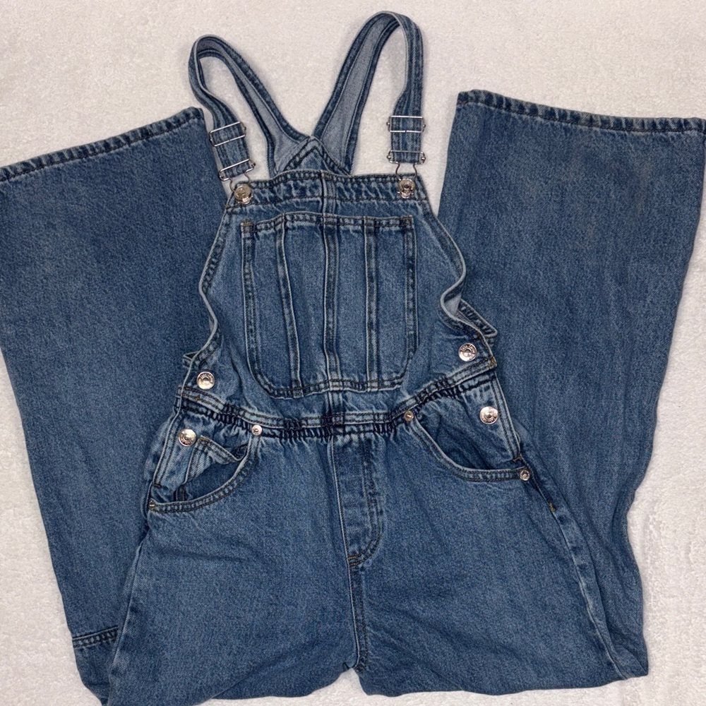 Zara wide leg carpenter elastic waist Kids Blue Denim Jean Overalls girls 13-14